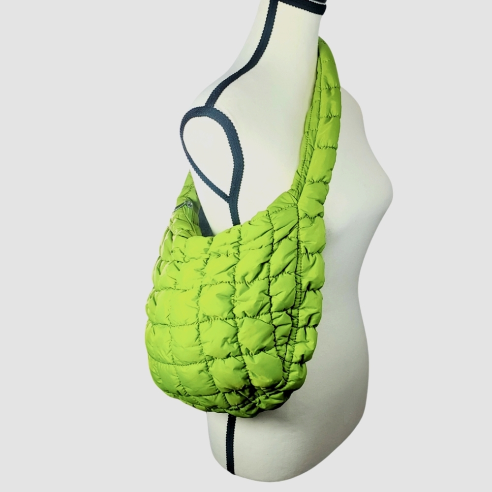 NWOT Chartreuse Puffer Quilted Shoulder Bag With Zipper Closure